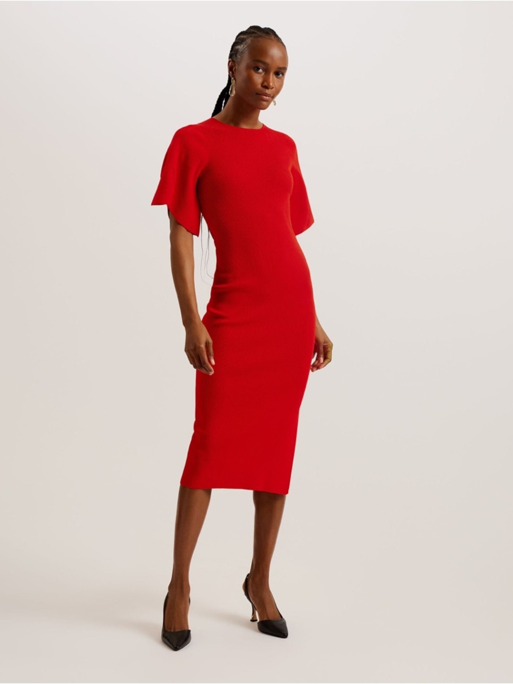 Red Knit Midi Dress
